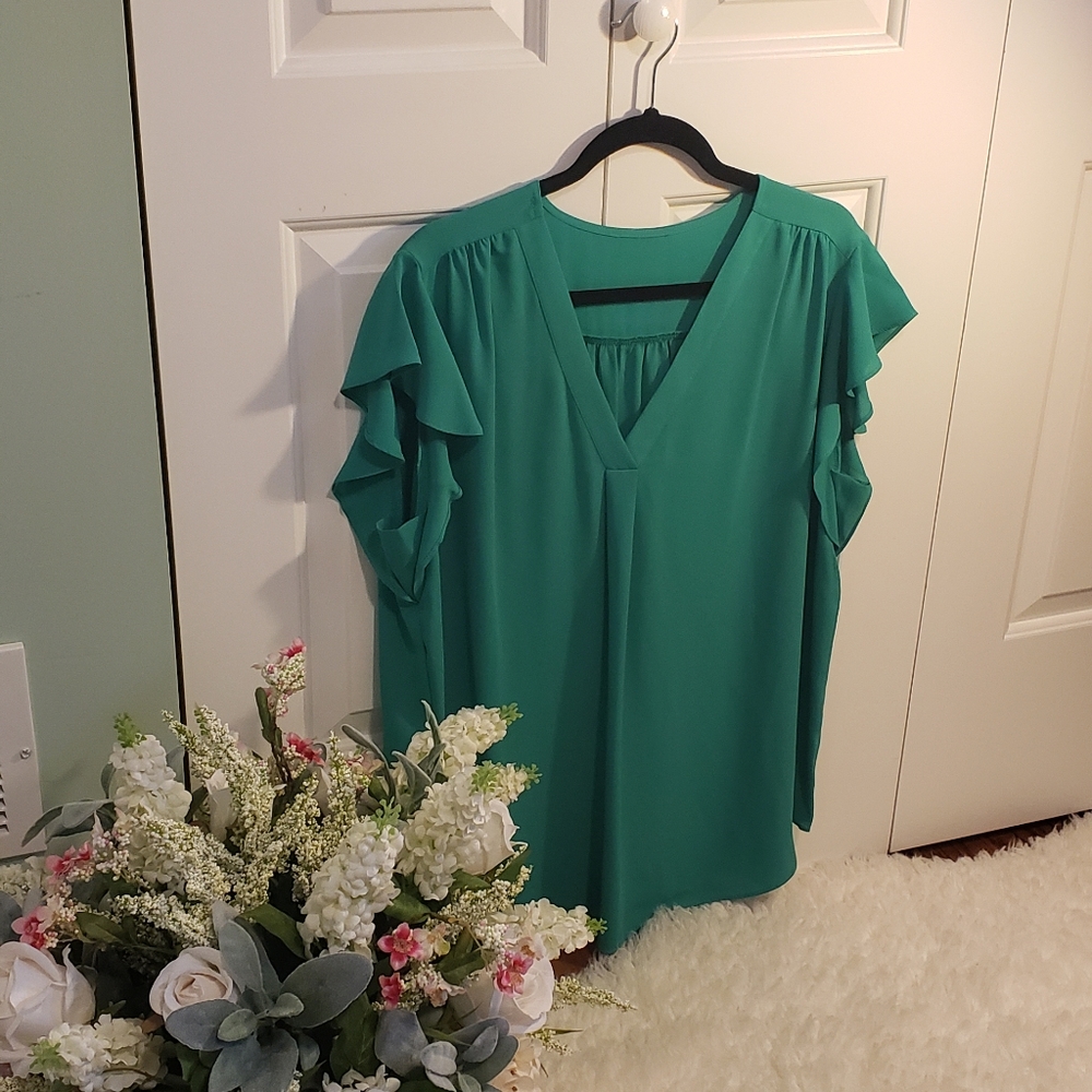 NWOT Green summer blouse 2X - Picture 3 of 15
